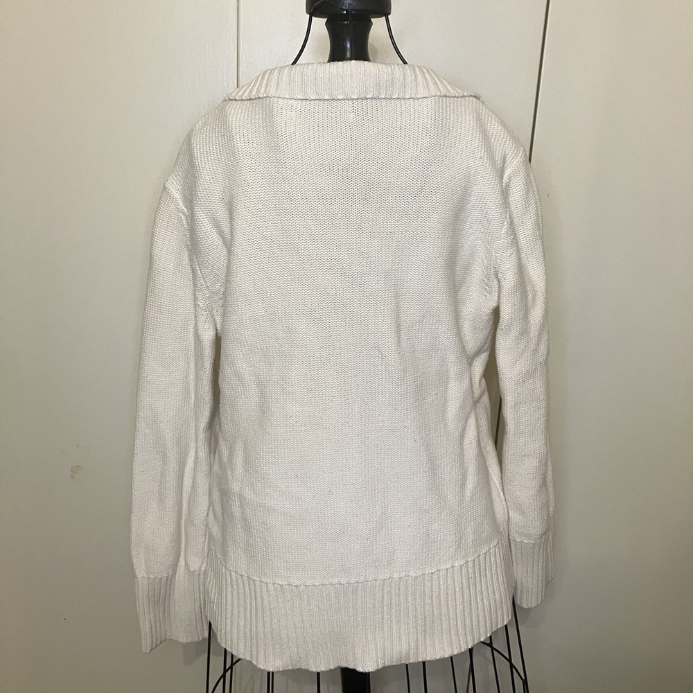 Cream Cable Knit V-Neck Sweater Tenniscore/Après Ski Style Sz Large Soft Winter - Picture 5 of 11